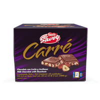 SAVOY® CARRÉ Avellanas Chocolate con Leche y Avellanas Display 10 Unidades de 100 g