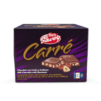 SAVOY® CARRÉ Avellanas Chocolate con Leche y Avellanas Display 10 Unidades de 100 g