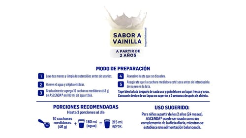 ASCENDA® Alimento Lácteo en Polvo con sabor a vainilla 400g