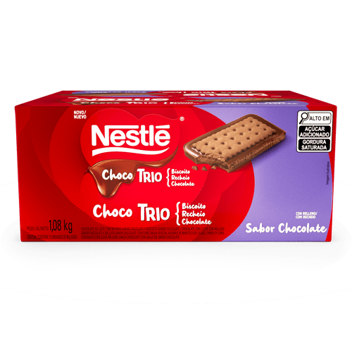 Choco Trio Chocolate Galleta Dulce con Chocolate Rellena de Crema de Chocolate Display 12 Unidades de 90 g