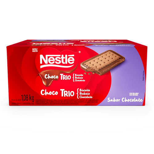 Choco Trio Chocolate Galleta Dulce con Chocolate Rellena de Crema de Chocolate Display 12 Unidades de 90 g