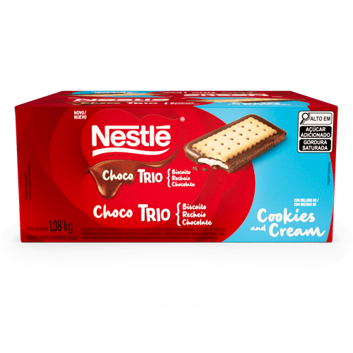 Choco Trio Cookies and Cream Galleta Dulce con Chocolate Rellena con Crema de Leche Display 12 Unidades de 90 g Choco Trio Cookies and Cream Galleta Dulce con Chocolate Rellena con Crema de Leche Display 12 Unidades de 90 g