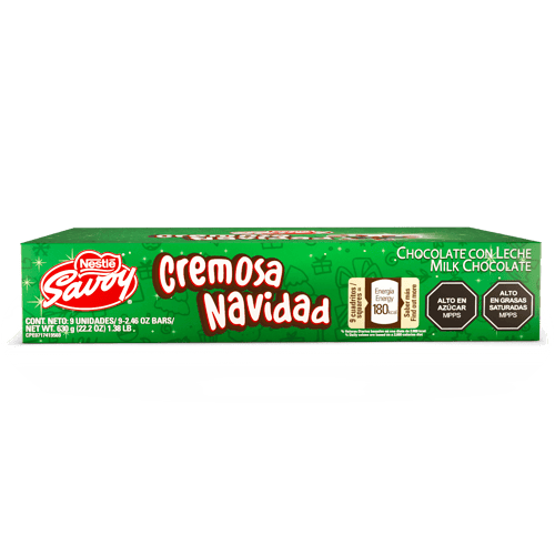 NESTLÉ-SAVOY® Cremosa Navidad Chocolate con Leche Display 9 Unidades de 70 g