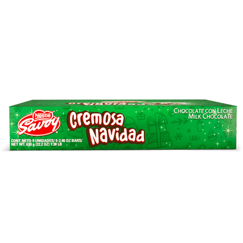 NESTLÉ-SAVOY® Cremosa Navidad Chocolate con Leche Display 9 Unidades de 70 g