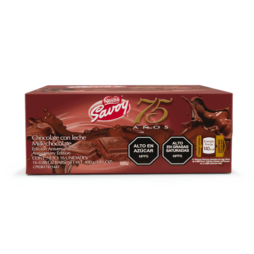 SAVOY® 75 Aniversario mini, Chocolate con leche (Edición Aniversario) Display 16 Unidades de 25 g