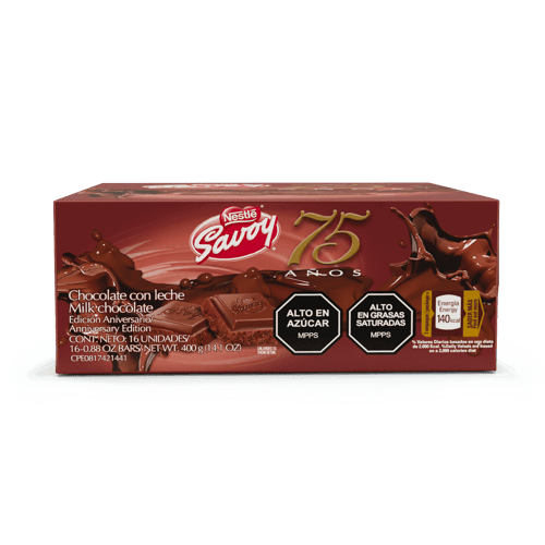 SAVOY® 75 Aniversario mini, Chocolate con leche (Edición Aniversario) Display 16 Unidades de 25 g