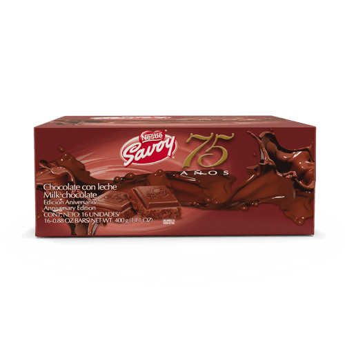 SAVOY® 75 Aniversario mini, Chocolate con leche (Edición Aniversario) Display 16 Unidades de 25 g SAVOY® 75 Aniversario mini, Chocolate con leche (Edición Aniversario) Display 16 Unidades de 25 g
