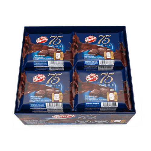 SAVOY® 75 Aniversario Dark Chocolate Oscuro (Edición Aniversario) Display 16 Unidades de 25 g SAVOY® 75 Aniversario Dark Chocolate Oscuro (Edición Aniversario) Display 16 Unidades de 25 g