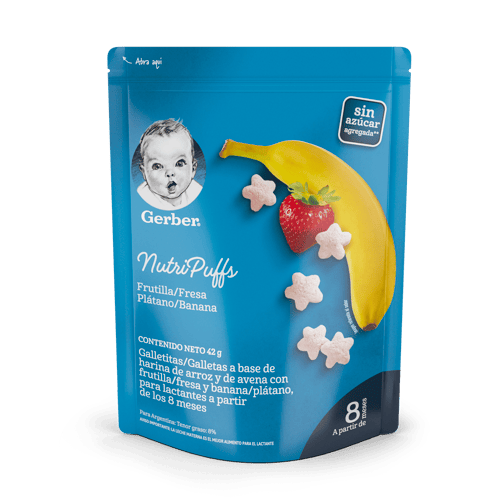 Puffs GERBER® para bebés a partir de los 8 meses sabor fresa y cambur 12x42g