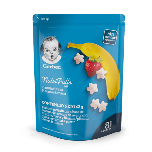 Puffs GERBER® para bebés a partir de los 8 meses sabor fresa y cambur 12x42g