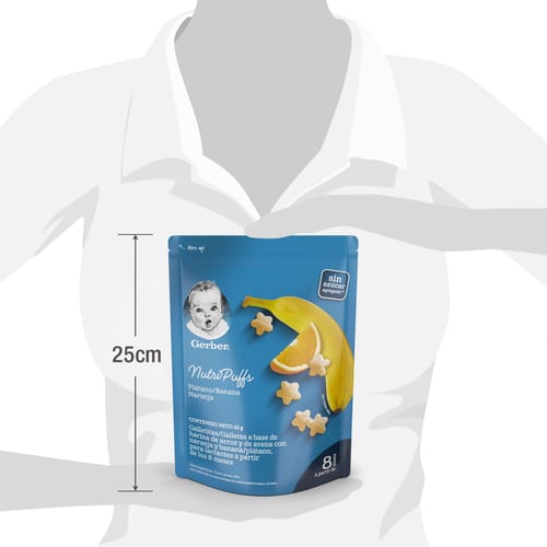 Puffs GERBER® para bebés a partir de los 8 meses sabor naranja y cambur 12x42g
