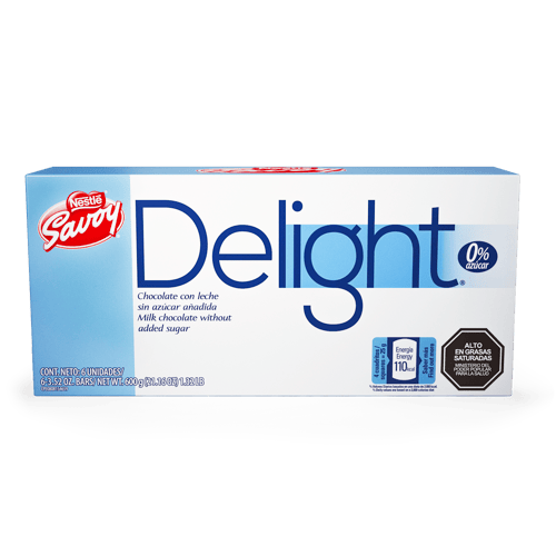 SAVOY® Delight Chocolate con leche sin azúcar añadida Display 6 Unidades de 100 g