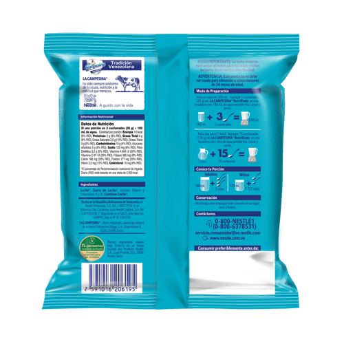 LA CAMPESINA® NutriRinde Alimento a base de leche y sólidos lácteos enriquecido 200g