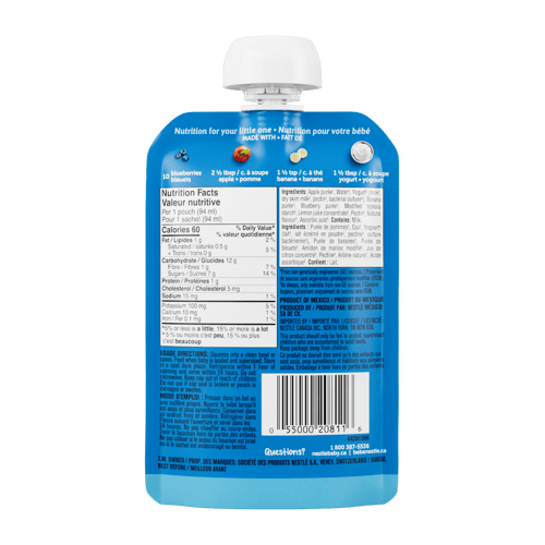 GERBER® Yogurt Pouch. Postre a base de Manzana, cambur y arándano con Yogurt