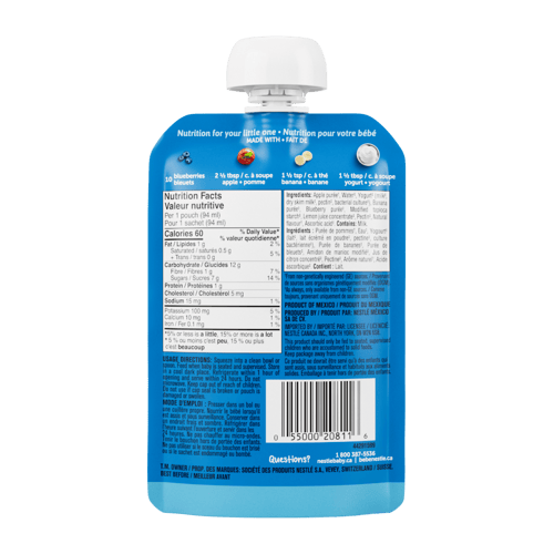 GERBER® Yogurt Pouch. Postre a base de Manzana, cambur y arándano con Yogurt