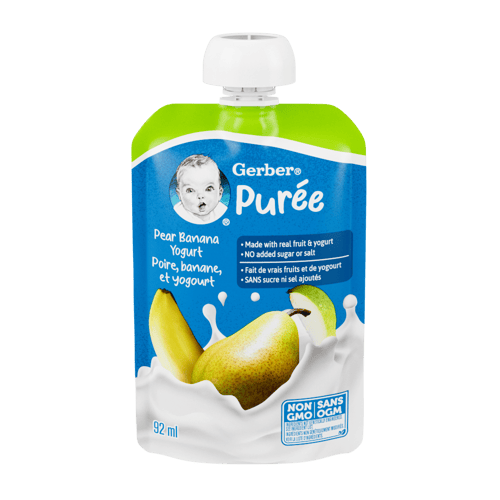 GERBER® Yogurt Pouch. Postre a base de Pera y Cambur con Yogurt