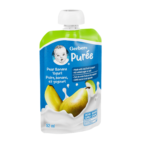 GERBER® Yogurt Pouch. Postre a base de Pera y Cambur con Yogurt