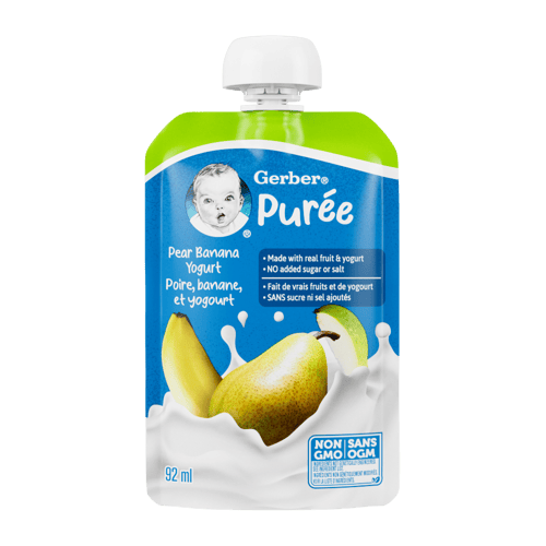 GERBER® Yogurt Pouch. Postre a base de Pera y Cambur con Yogurt