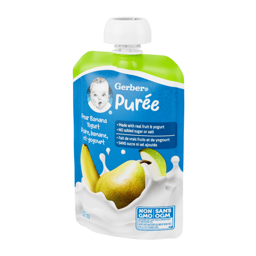 GERBER® Yogurt Pouch. Postre a base de Pera y Cambur con Yogurt