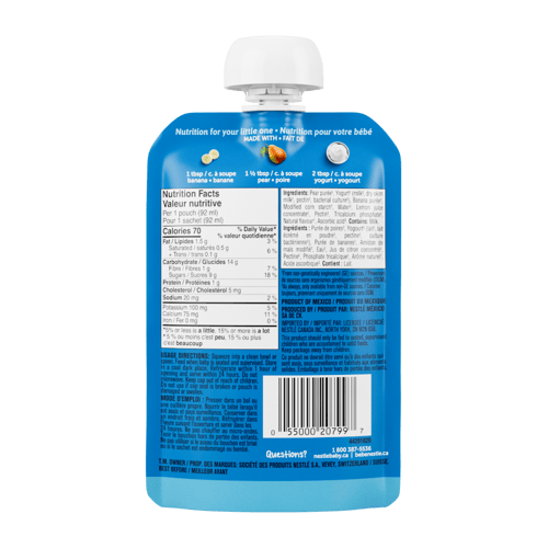 GERBER® Yogurt Pouch. Postre a base de Pera y Cambur con Yogurt
