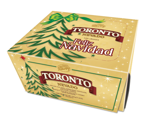 TORONTO® Navidad Nevado Avellana con doble cobertura de chocolates con leche y blanco Display 324g TORONTO® Navidad Nevado Avellana con doble cobertura de chocolates con leche y blanco Display 324g