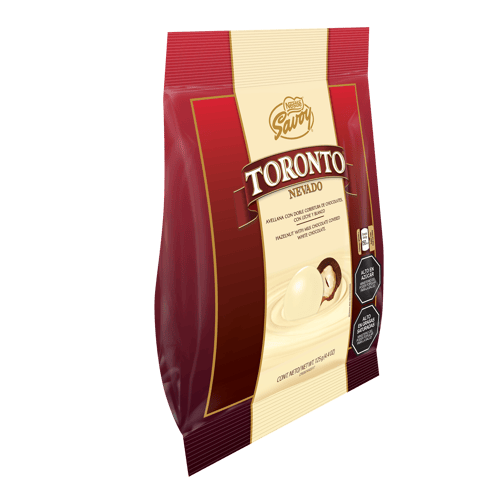 TORONTO® NEVADO Avellana con doble cobertura de chocolates con leche y blanco Bolsa 125g