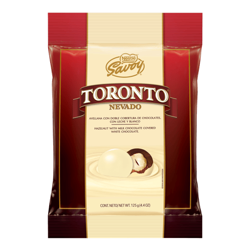 TORONTO® NEVADO Avellana con doble cobertura de chocolates con leche y blanco Bolsa 125g
