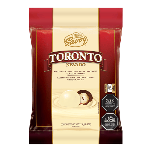 TORONTO® NEVADO Avellana con doble cobertura de chocolates con leche y blanco Bolsa 125g