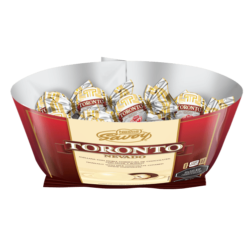 TORONTO® NEVADO Avellana con doble cobertura de chocolates con leche y blanco Bolsa 125g