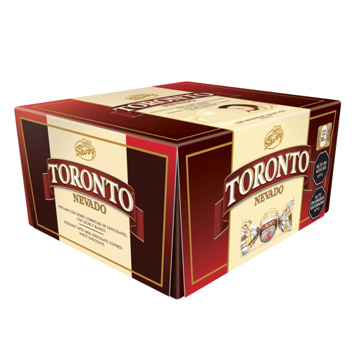 TORONTO® NEVADO Bombón con Centro de Avellana, Cuerpo de Chocolate con Leche y Cobertura de Chocolate Blanco 324 g