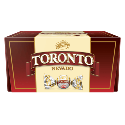 TORONTO® NEVADO Bombón con Centro de Avellana, Cuerpo de Chocolate con Leche y Cobertura de Chocolate Blanco 324 g