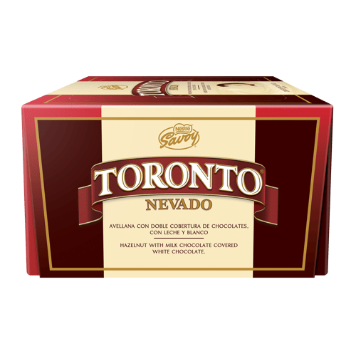 TORONTO® NEVADO Avellana con doble cobertura de chocolates con leche y blanco Display 324g