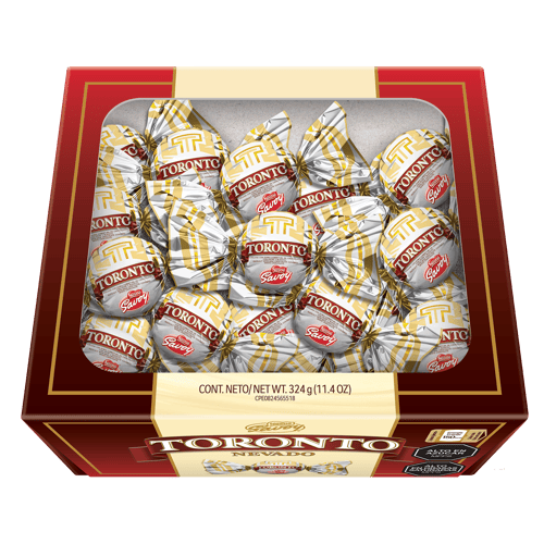 TORONTO® NEVADO Avellana con doble cobertura de chocolates con leche y blanco Display 324g