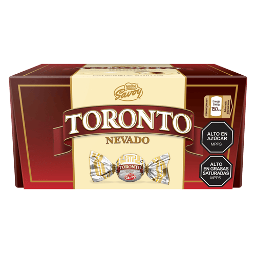 TORONTO® NEVADO Bombón con Centro de Avellana, Cuerpo de Chocolate con Leche y Cobertura de Chocolate Blanco 324 g