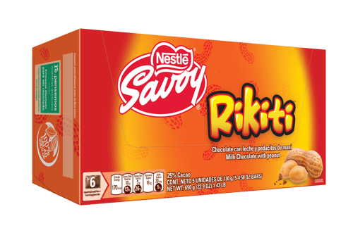 RIKITI® Chocolate con Leche y Pedacitos de Maní Display 5 Unidades de 130 g