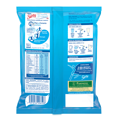 SVELTY® LECHE DESCREMADA EN POLVO ENRIQUECIDA CON VITAMINAS A Y D3, CALCIO Y HIERRO