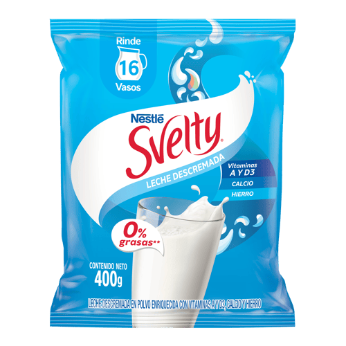 SVELTY® LECHE DESCREMADA EN POLVO ENRIQUECIDA CON VITAMINAS A Y D3, CALCIO Y HIERRO