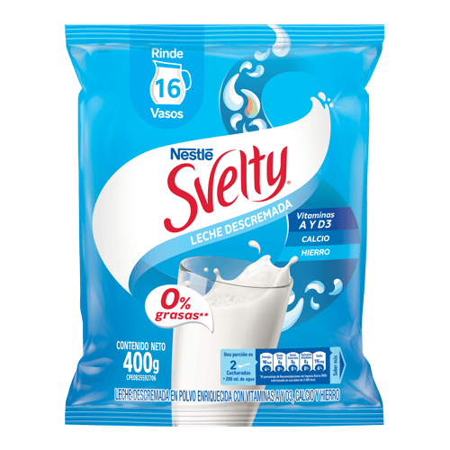 SVELTY® LECHE DESCREMADA EN POLVO ENRIQUECIDA CON VITAMINAS A Y D3, CALCIO Y HIERRO