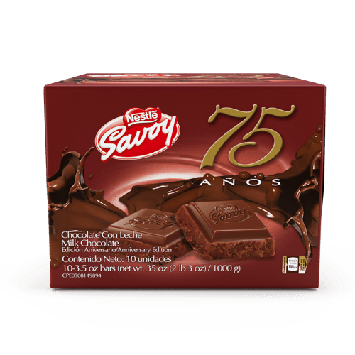 SAVOY® 75 Aniversario Chocolate con Leche Edición Aniversario Display 10 Unidades de 100 g