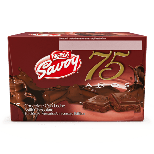 SAVOY® 75 Aniversario Chocolate con Leche Edición Aniversario Display 10 Unidades de 100 g
