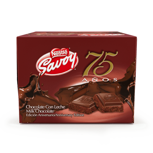 SAVOY® 75 Aniversario Chocolate con Leche Edición Aniversario Display 10 Unidades de 100 g