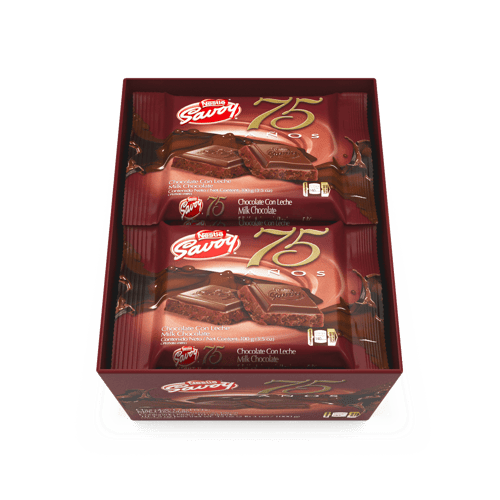 SAVOY® 75 Aniversario Chocolate con Leche Edición Aniversario Display 10 Unidades de 100 g