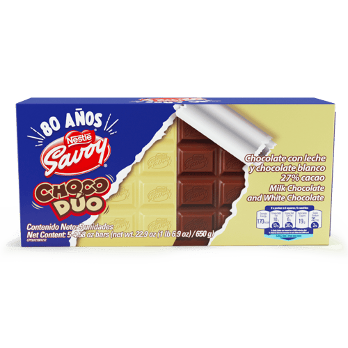 SAVOY® Choco Dúo Chocolate con Leche y Chocolate Blanco Display 5 Unidades de 130 g