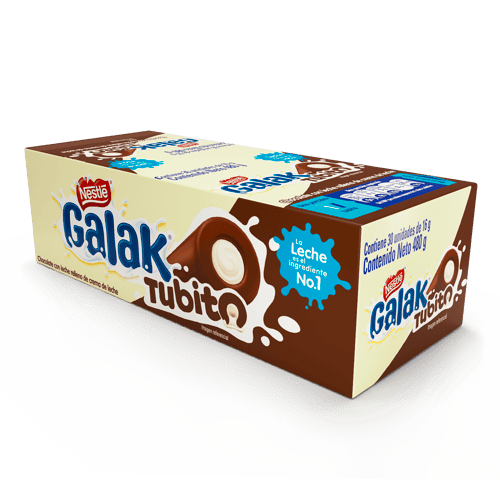 GALAK® Tubito Barra Sabor a Chocolate con Relleno Sabor a Leche Display 30 Unidades de 16 g
