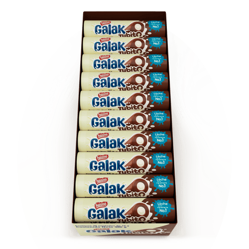 GALAK® Tubito Barra Sabor a Chocolate con Relleno Sabor a Leche Display 30 Unidades de 16 g
