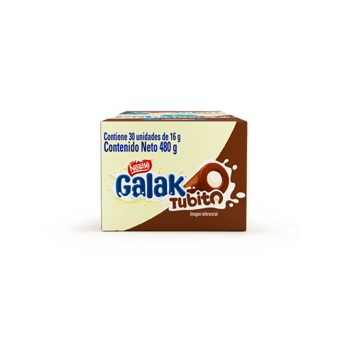 GALAK® Tubito Barra Sabor a Chocolate con Relleno Sabor a Leche Display 30 Unidades de 16 g GALAK® Tubito Barra Sabor a Chocolate con Relleno Sabor a Leche Display 30 Unidades de 16 g