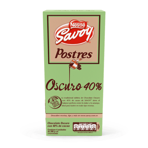 SAVOY® Chocolate de Postres 40% Cacao Display 4 Unidades de 200 g