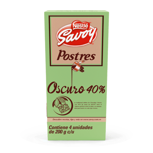 SAVOY® Chocolate de Postres 40% Cacao Display 4 Unidades de 200 g