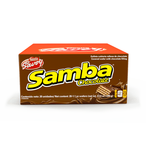 SAMBA® Wafer con Relleno Sabor a Chocolate Cubierto de Chocolate Display 20 Unidades de 32 g SAMBA® Wafer con Relleno Sabor a Chocolate Cubierto de Chocolate Display 20 Unidades de 32 g