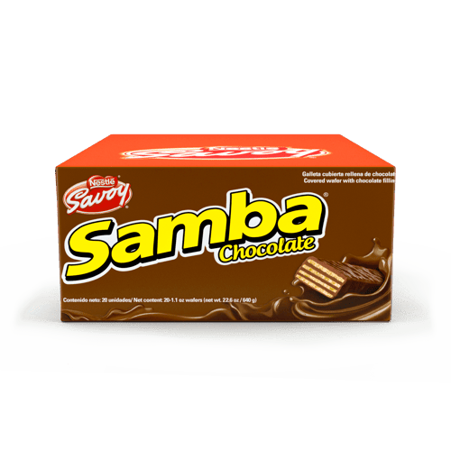SAMBA® Wafer con Relleno Sabor a Chocolate Cubierto de Chocolate Display 20 Unidades de 32 g